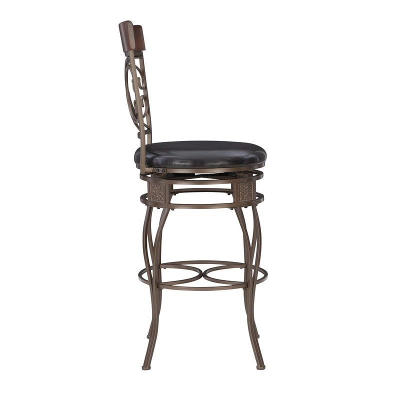 Big & Tall Metal Scroll Swivel Barstool with Dark Bronze or Pewter Finish