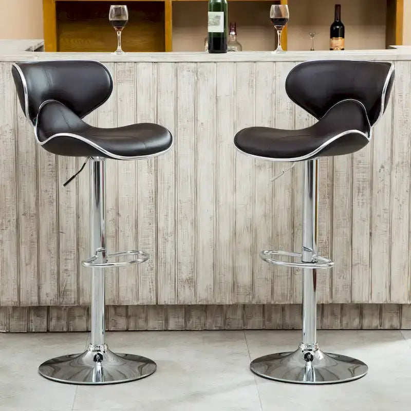 Leatherette Airlift Adjustable Swivel Barstool with Chrome Base