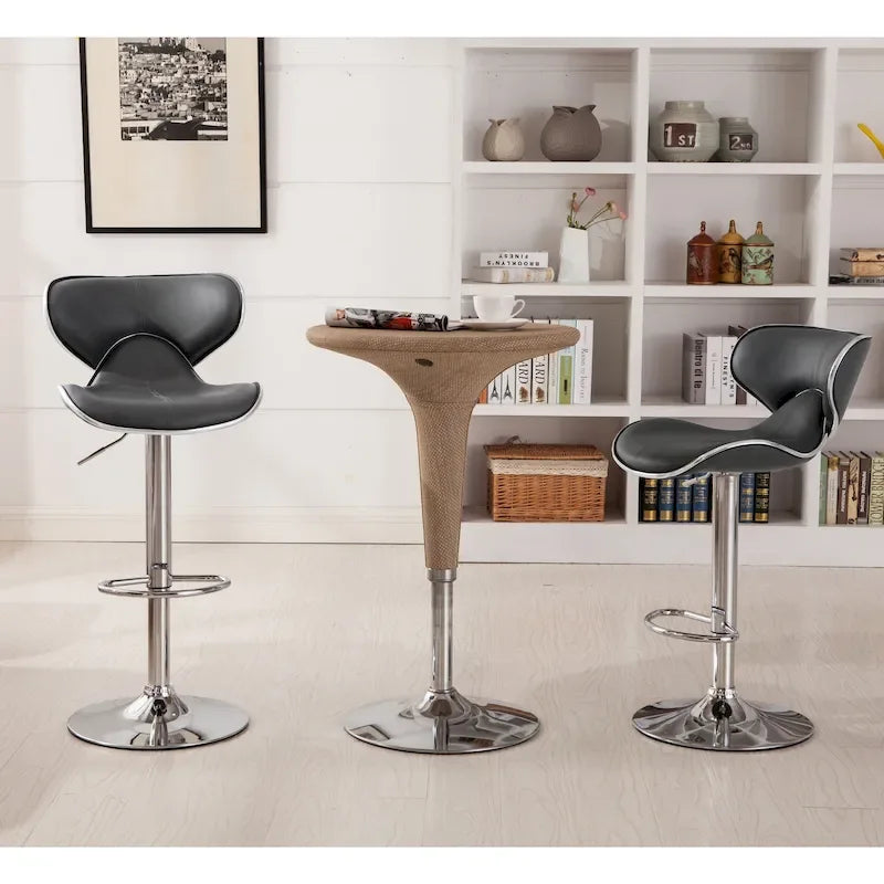 Leatherette Airlift Adjustable Swivel Barstool with Chrome Base
