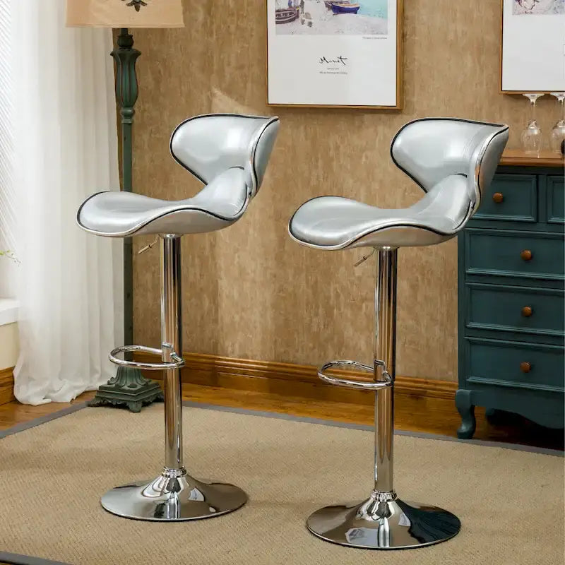 Leatherette Airlift Adjustable Swivel Barstool with Chrome Base