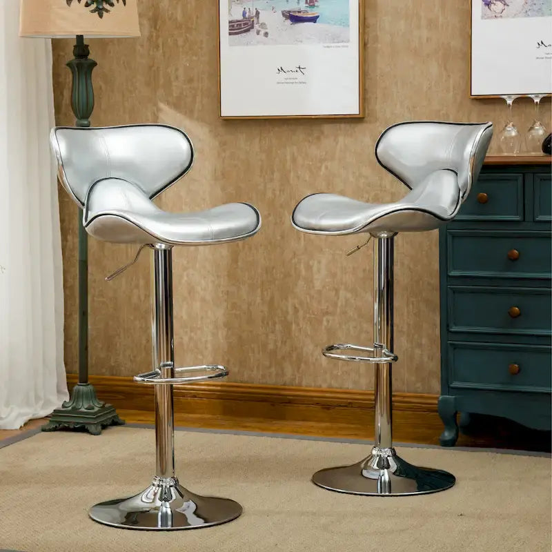 Leatherette Airlift Adjustable Swivel Barstool with Chrome Base
