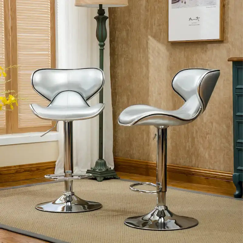 Leatherette Airlift Adjustable Swivel Barstool with Chrome Base