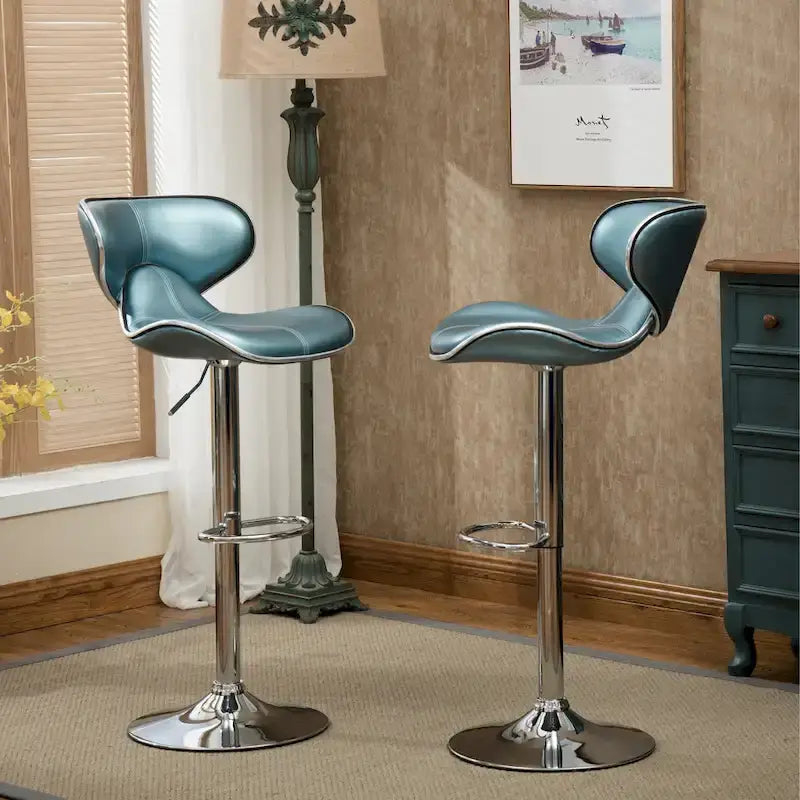 Leatherette Airlift Adjustable Swivel Barstool with Chrome Base