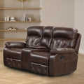 Brown Air Leather Manual Reclining Loveseat with Center Storage Console