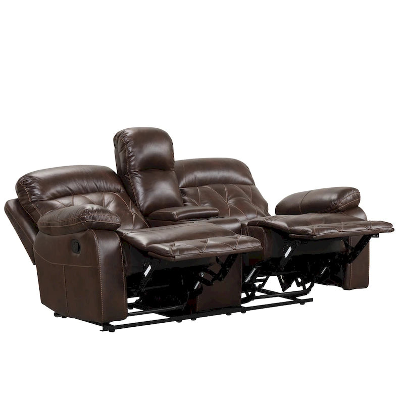 Brown Air Leather Manual Reclining Loveseat with Center Storage Console