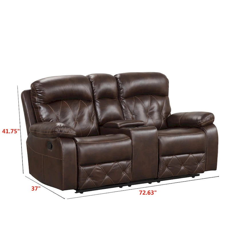 Brown Air Leather Manual Reclining Loveseat with Center Storage Console