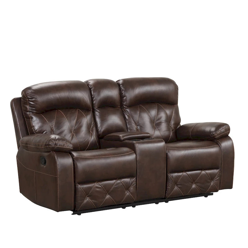 Brown Air Leather Manual Reclining Loveseat with Center Storage Console