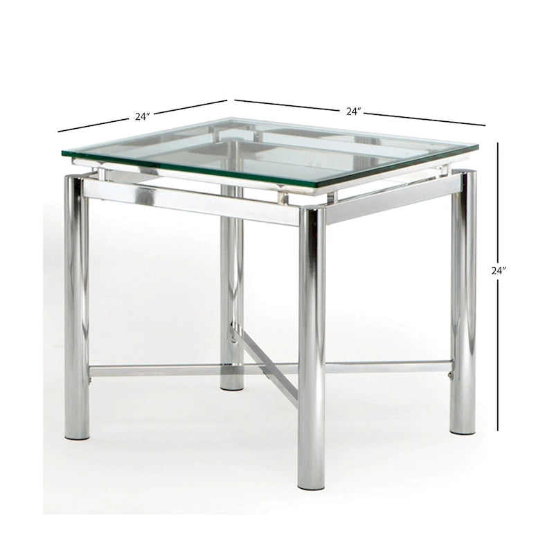 Chrome and Tempered Glass Square End Table Silver Modern