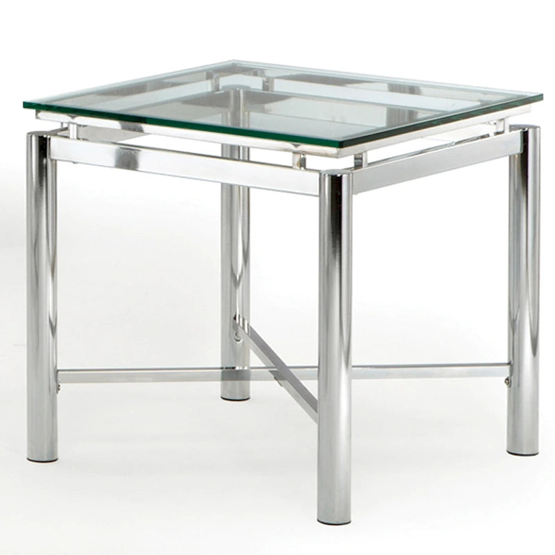 Chrome and Tempered Glass Square End Table Silver Modern