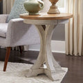 Antique White Round Chair Side Table with Chestnut Top and Tapered Legs