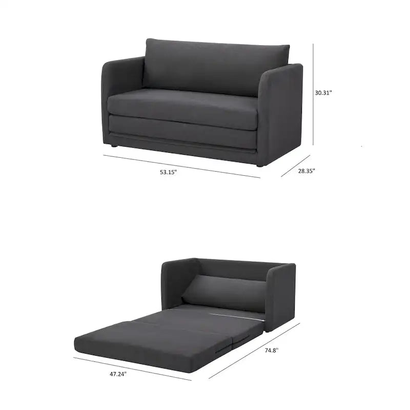 Convertible Sleeper Sofa Loveseat with Fold-Out Twin Bed in Charcoal, Moonlight or Mustard