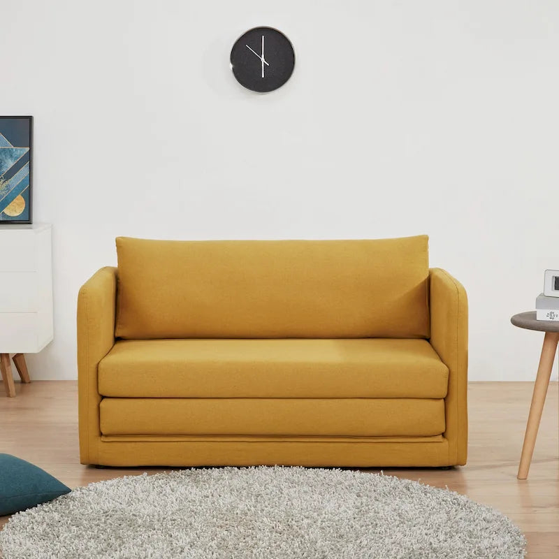 Convertible Sleeper Sofa Loveseat with Fold-Out Twin Bed in Charcoal, Moonlight or Mustard