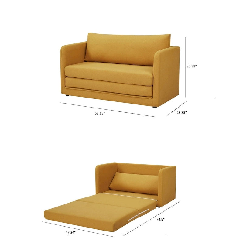 Convertible Sleeper Sofa Loveseat with Fold-Out Twin Bed in Charcoal, Moonlight or Mustard
