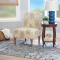 Coastal Turtle Print Armless Accent Chair with Turned Wood Legs, Mustard and Cream