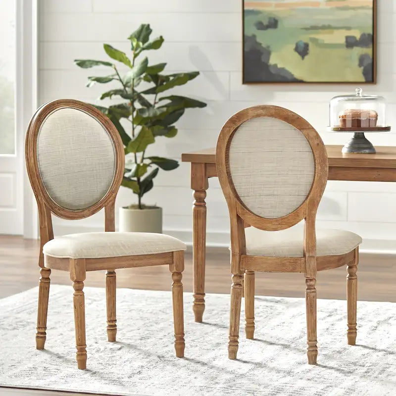 Solid Wood Round Back Upholstered Dining Chair with Turned Legs White Charcoal
