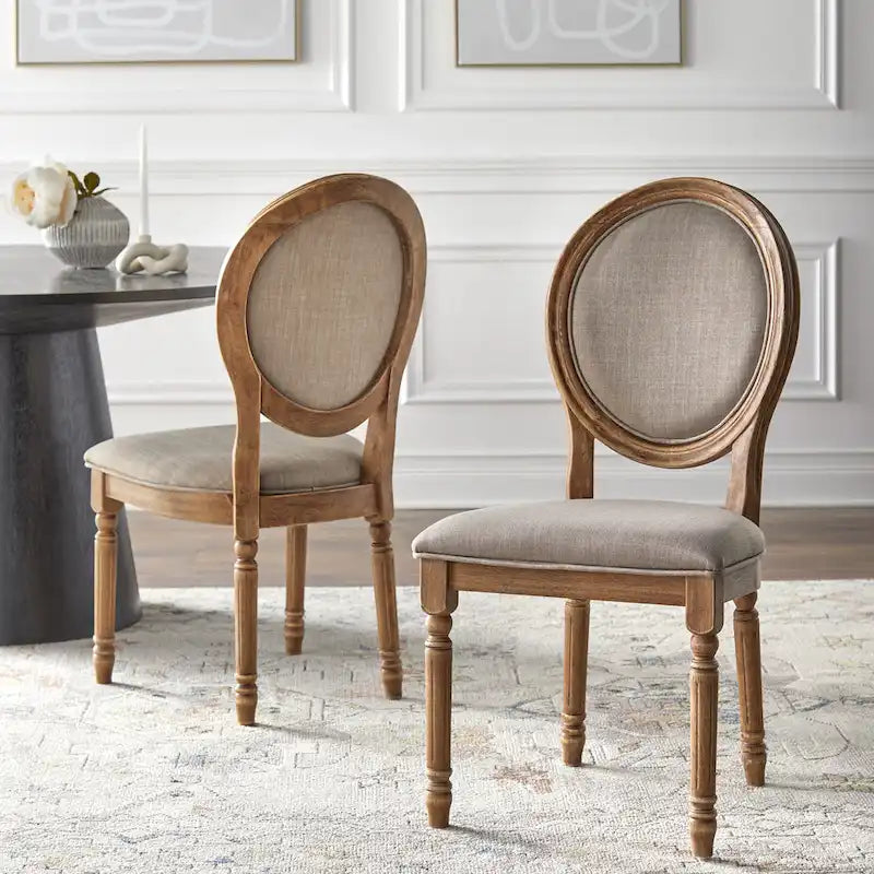 Solid Wood Round Back Upholstered Dining Chair with Turned Legs White Charcoal