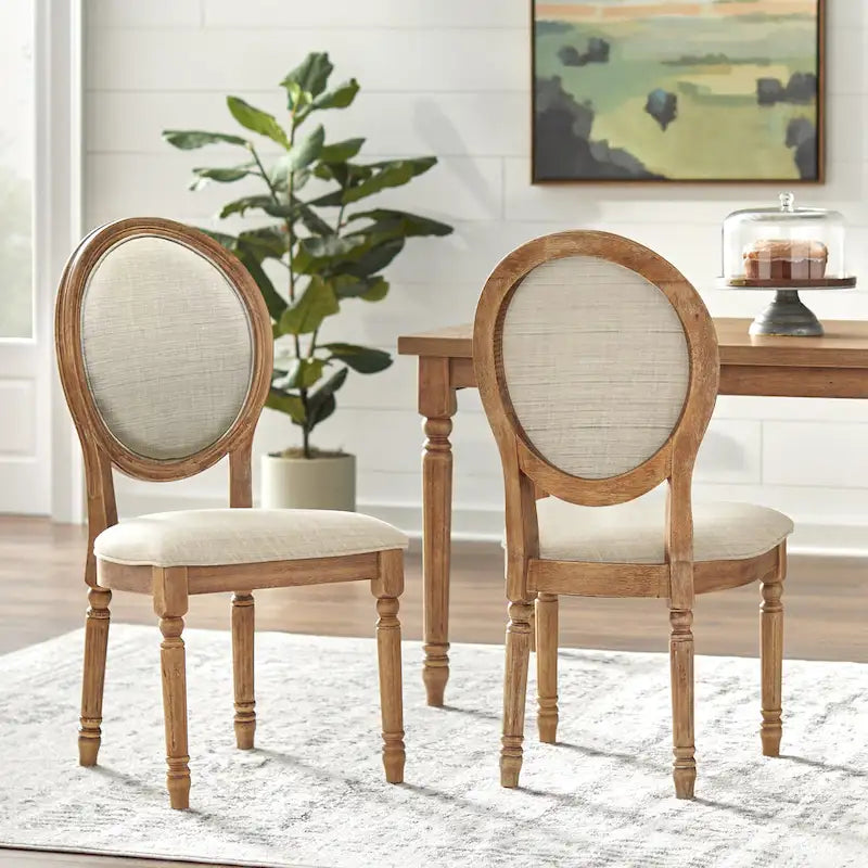 Solid Wood Round Back Upholstered Dining Chair with Turned Legs White Charcoal