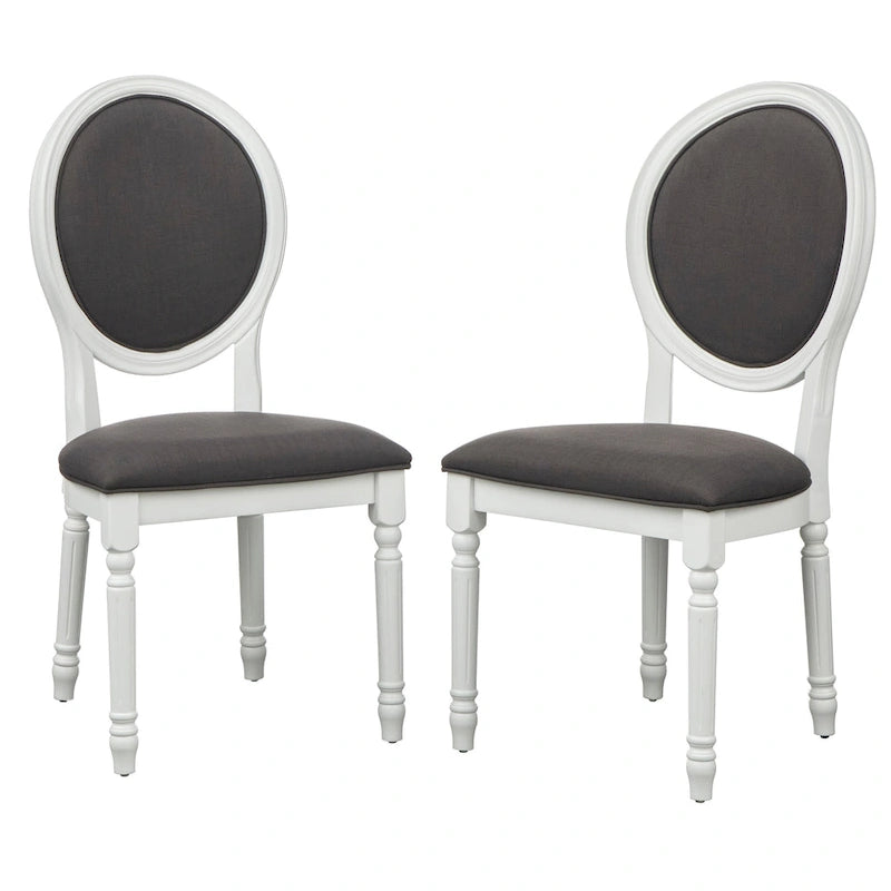 Solid Wood Round Back Upholstered Dining Chair with Turned Legs White Charcoal