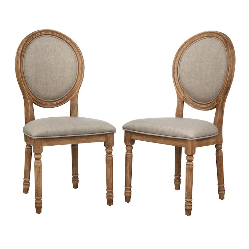 Solid Wood Round Back Upholstered Dining Chair with Turned Legs White Charcoal