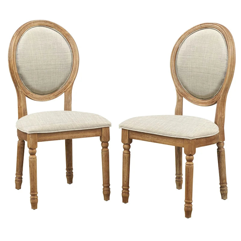Solid Wood Round Back Upholstered Dining Chair with Turned Legs White Charcoal
