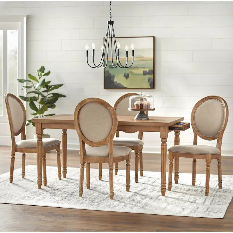 Solid Wood Round Back Upholstered Dining Chair with Turned Legs White Charcoal
