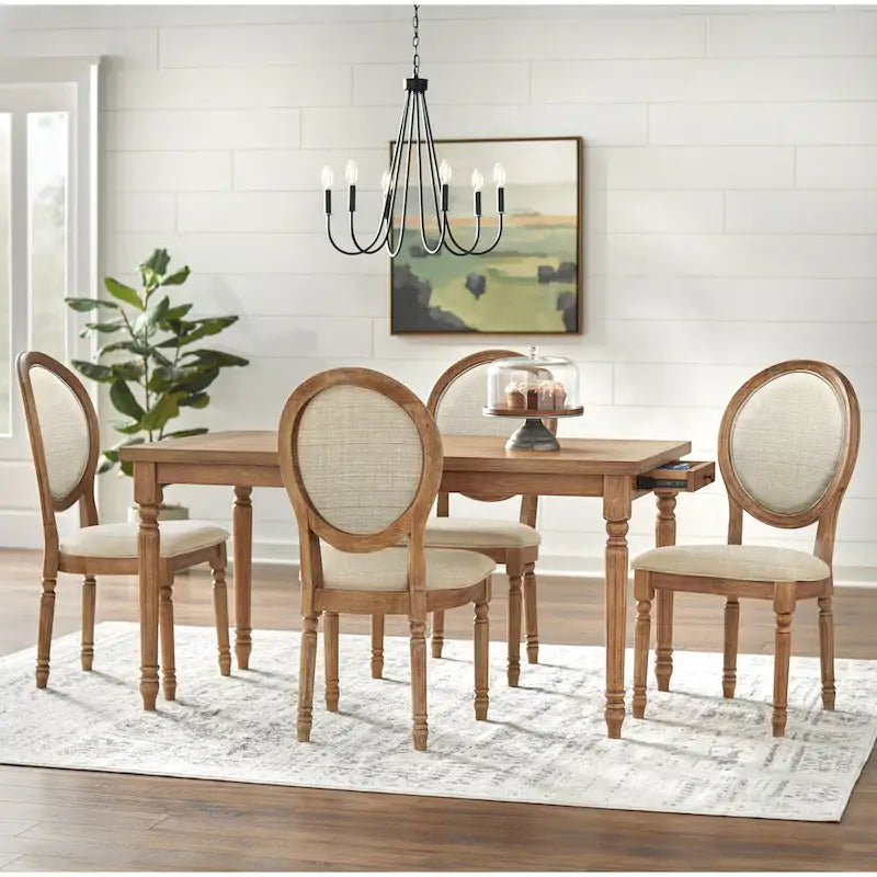 Solid Wood Round Back Upholstered Dining Chair with Turned Legs White Charcoal