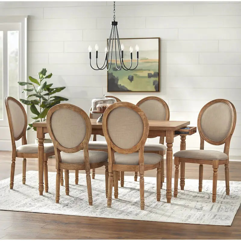 Solid Wood Round Back Upholstered Dining Chair with Turned Legs White Charcoal