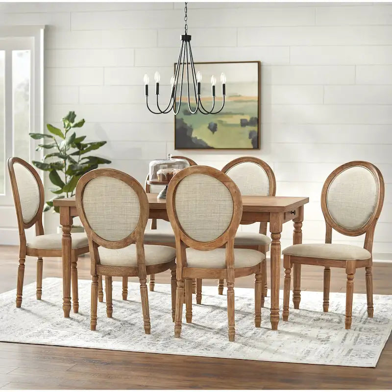 Solid Wood Round Back Upholstered Dining Chair with Turned Legs White Charcoal