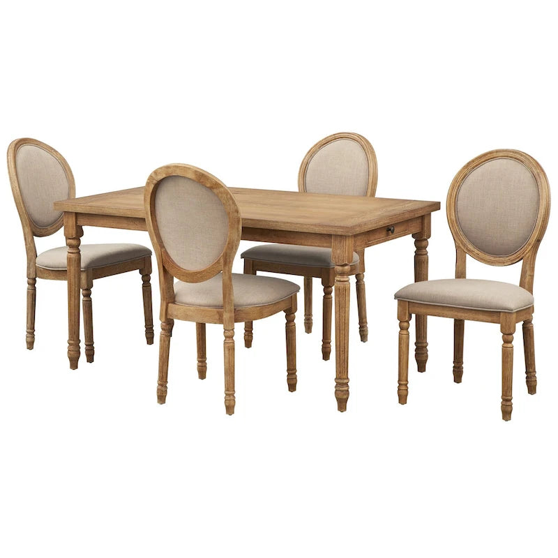 Solid Wood Round Back Upholstered Dining Chair with Turned Legs White Charcoal