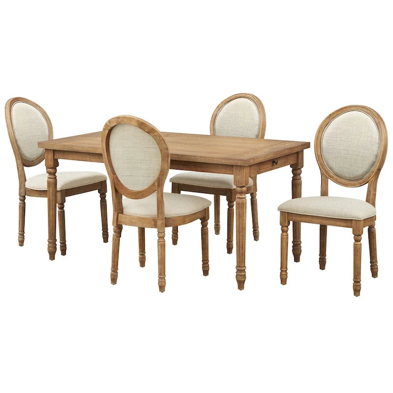 Solid Wood Round Back Upholstered Dining Chair with Turned Legs White Charcoal