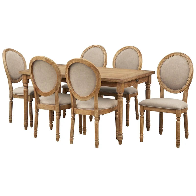 Solid Wood Round Back Upholstered Dining Chair with Turned Legs White Charcoal