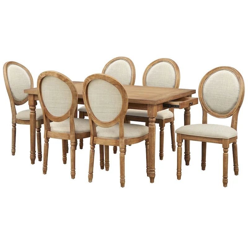 Solid Wood Round Back Upholstered Dining Chair with Turned Legs White Charcoal