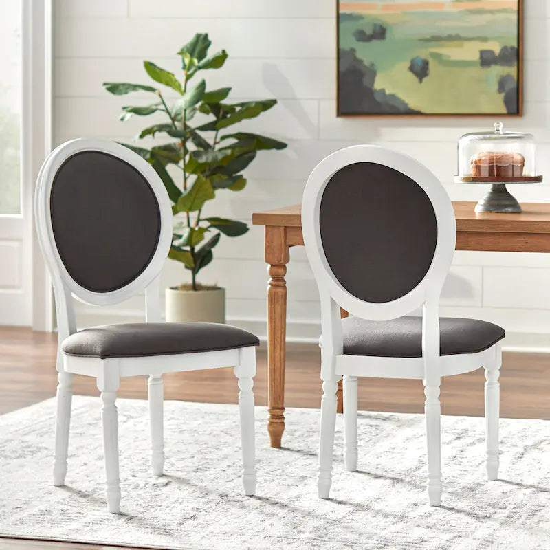 Solid Wood Round Back Upholstered Dining Chair with Turned Legs White Charcoal
