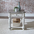 Antique White Distressed Wood End Table with Drawer and Lower Shelf