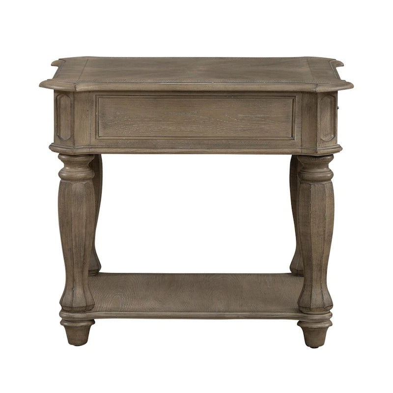 Antique White Distressed Wood End Table with Drawer and Lower Shelf