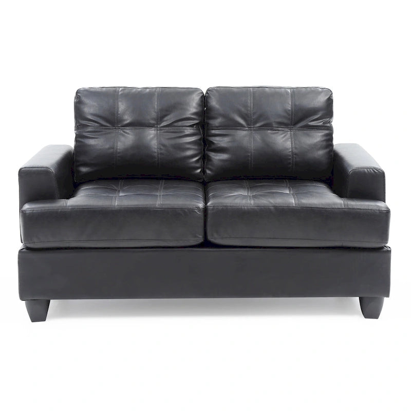 Tufted Faux Leather Loveseat with Pocket Coil Seating White Black