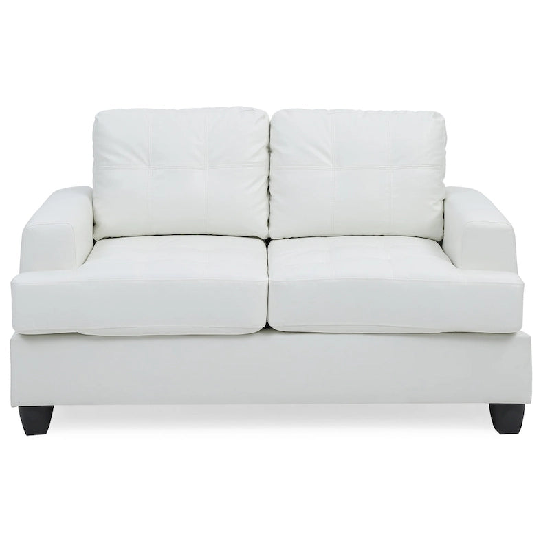 Tufted Faux Leather Loveseat with Pocket Coil Seating White Black