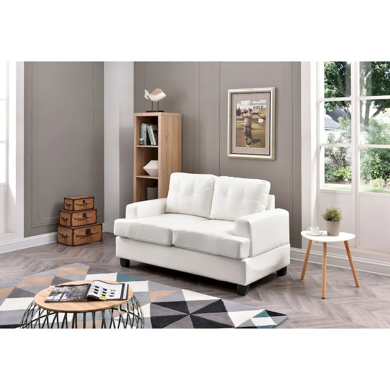 Tufted Faux Leather Loveseat with Pocket Coil Seating White Black