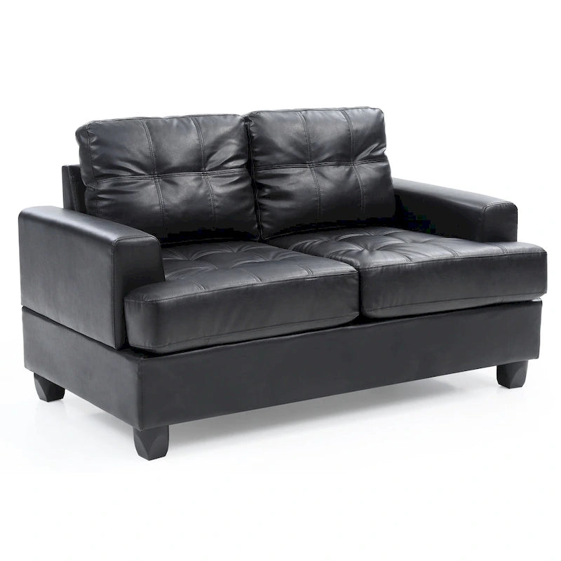 Tufted Faux Leather Loveseat with Pocket Coil Seating White Black