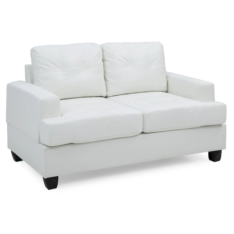 Tufted Faux Leather Loveseat with Pocket Coil Seating White Black