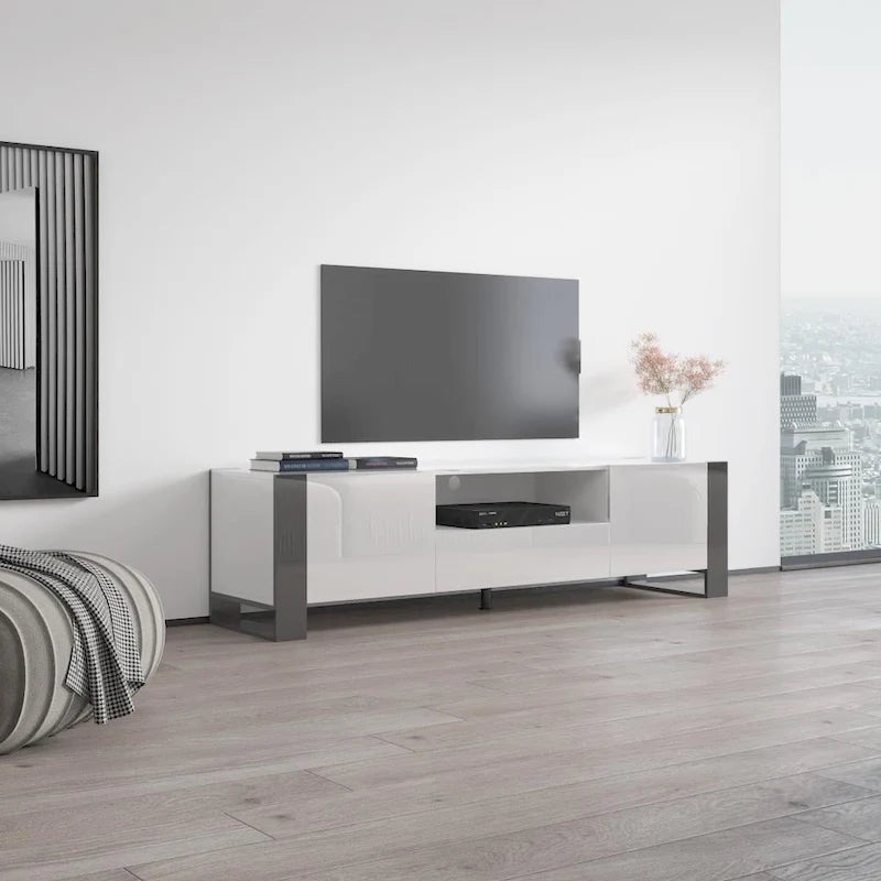 High Gloss Modern TV Stand with Ample Storage Cabinet