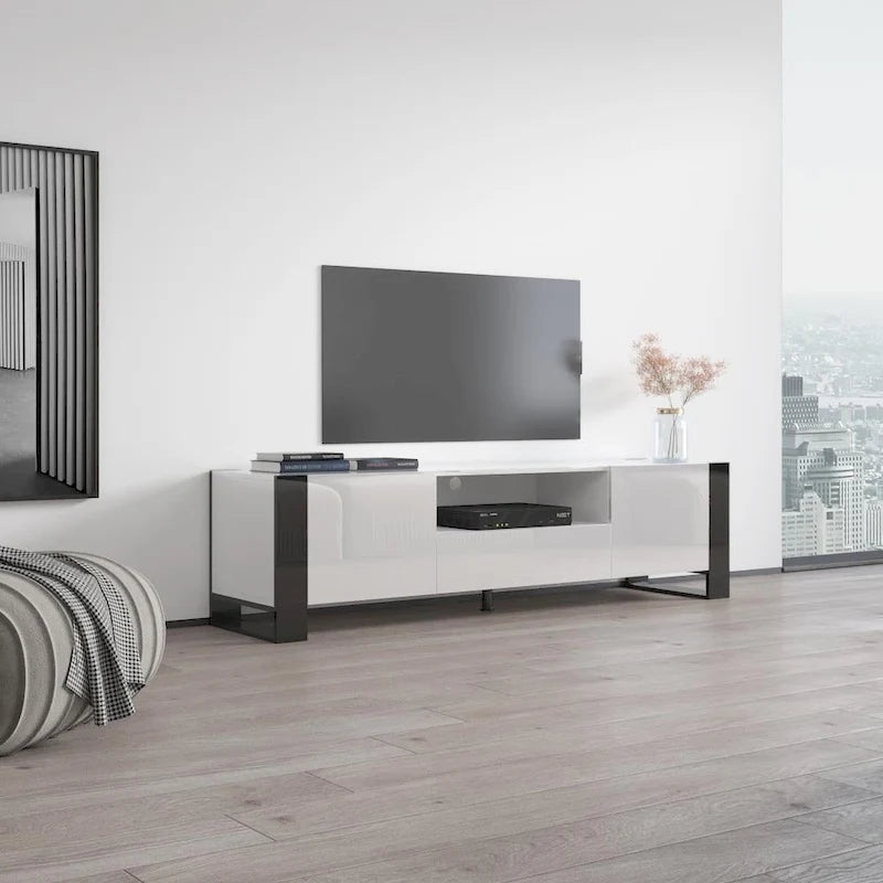 High Gloss Modern TV Stand with Ample Storage Cabinet