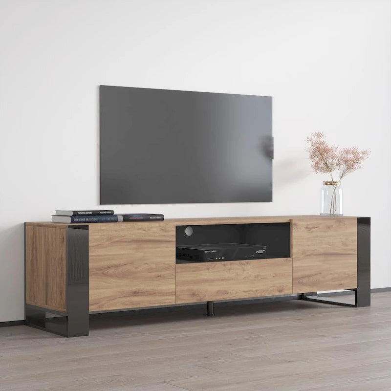 High Gloss Modern TV Stand with Ample Storage Cabinet