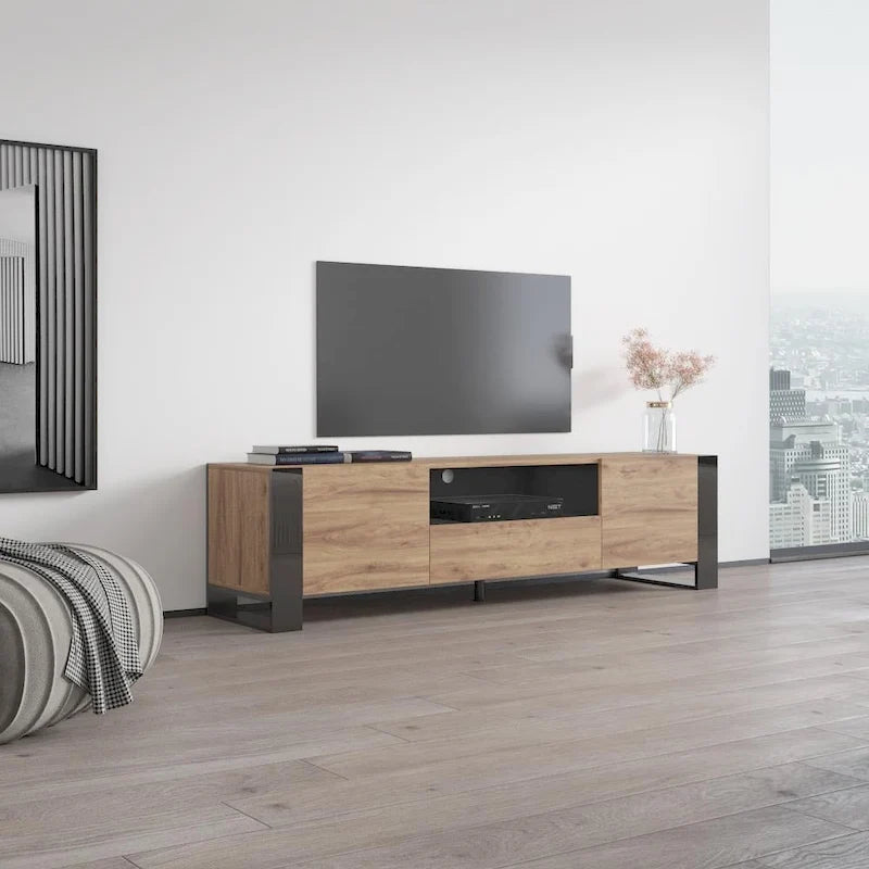 High Gloss Modern TV Stand with Ample Storage Cabinet