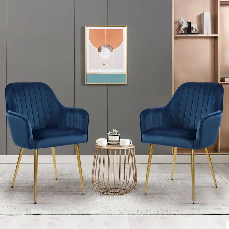 Velvet Accent Dining Chairs with Gold Metal Legs Set of 2