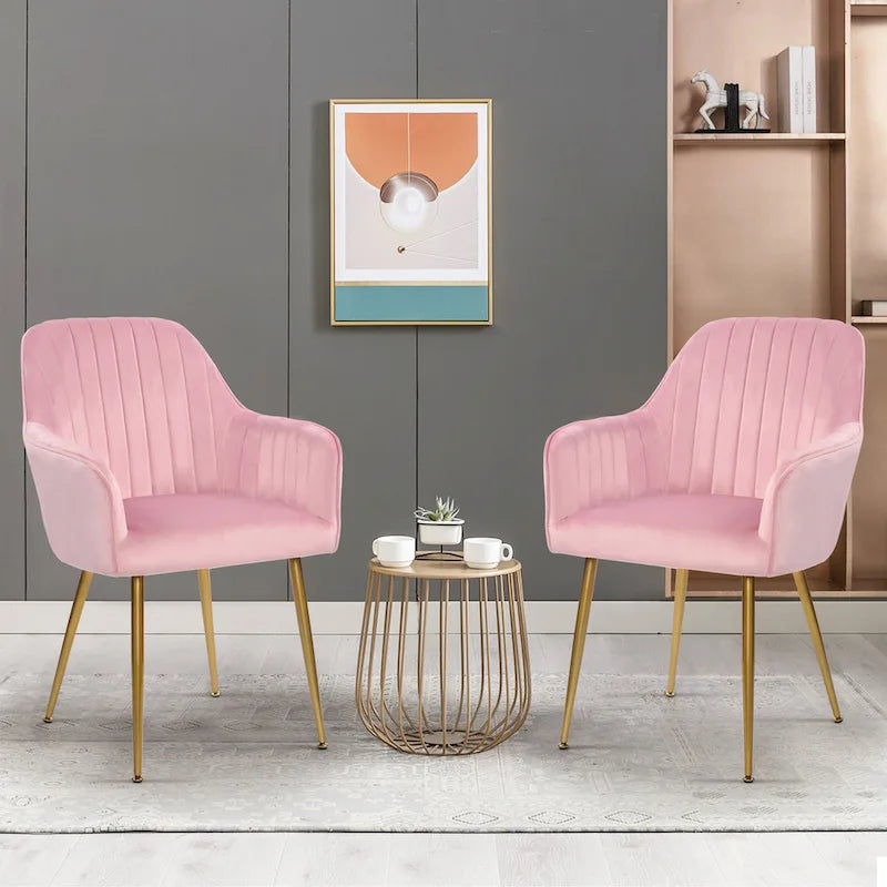Mid-Century Modern Velvet Upholstered Armchair with Gold Metal Legs
