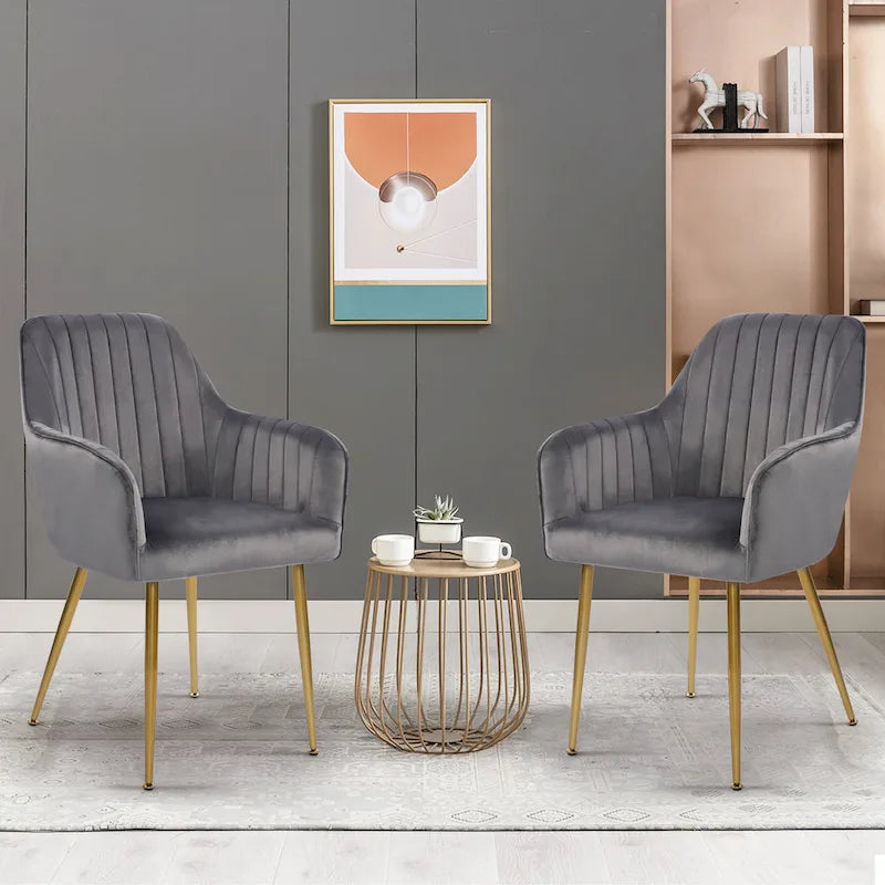 Mid-Century Modern Velvet Upholstered Armchair with Gold Metal Legs