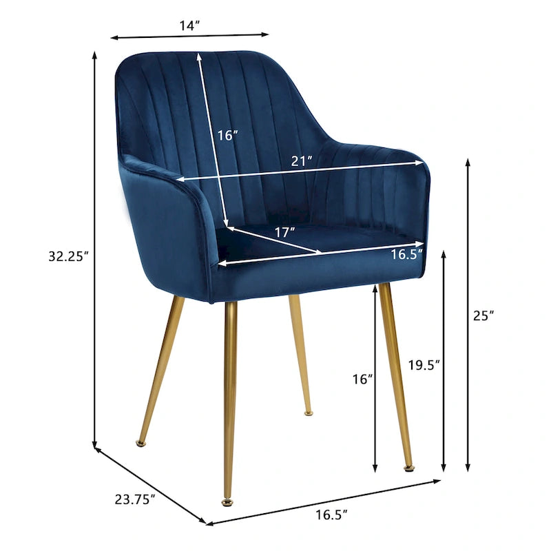 Mid-Century Modern Velvet Upholstered Armchair with Gold Metal Legs