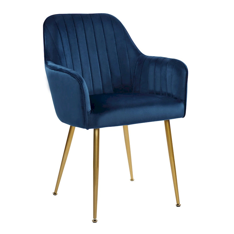 Mid-Century Modern Velvet Upholstered Armchair with Gold Metal Legs