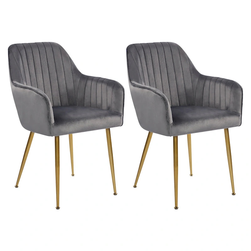 Mid-Century Modern Velvet Upholstered Armchair with Gold Metal Legs